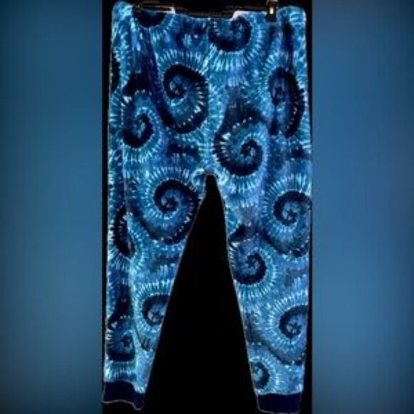 super soft rare flawless fleece Blue Tie-Dye Spiral Pants new Rare xl-xxl nwot - Picture 3 of 9